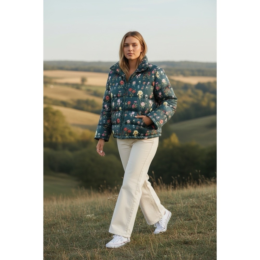 Anthropologie Nuuly Rachel Antonoff Jemma Rose Floral Puffer Zip Up Jacket Med - Picture 2 of 12